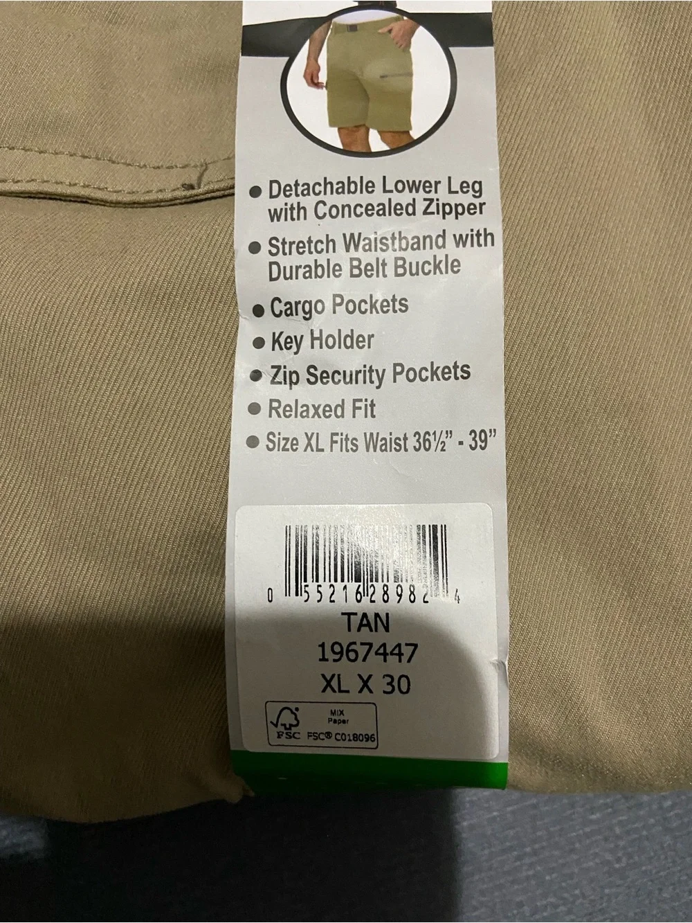 BC Clothing Men's Convertible Pants Hiking Cargo Belted, Tan, Size: XL X 30